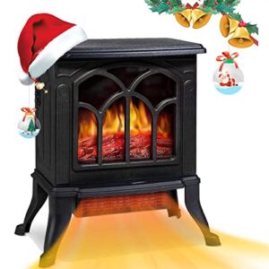 SKONYON Electric Fireplace Heater Infrared Space Heater with 3D Flame Effect, 18” Freestanding Stove Heater, Black