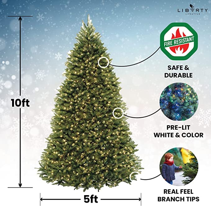 10ft Christmas Tree,Artificial Holiday Christmas Pine Tree for Home,Pre-Lit White and Color LED 1200 Lights-Real Touch Feel, Includes Base Stand and Remote Control | The Storepaperoomates Retail Market - Fast Affordable Shopping