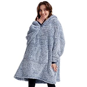 Cozy Sherpa Wearable Blanket Hoodie for Adults Women Men Kids Gift Idea-Hooded Snuggle Blanket- Oversized Blanket Sweatshirt-Super Warm Light Weight, Blue