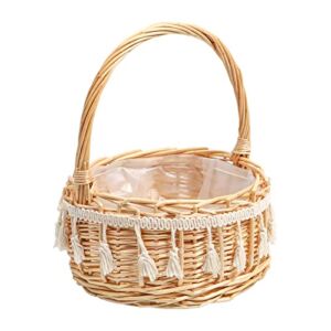 DOITOOL Woven Storage Basket with Handles Easter Basket Wedding Flower Girl Baskets Wicker Laundry Basket Rustic Decorative Flower Basket S