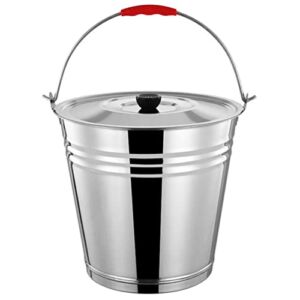 Yardwe Ash Bucket with Lid and Handle Stainless Steel Coal Storage Bucket BBQ Charcoal Holder for Fireplace Fire Pit Wood Burning Stove Ash Can