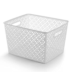 BINO | Plastic Basket, X-Large – White | THE BLOSSOM COLLECTION | Multi-Use Plastic Bins | Built-in Handles | Pantry Organization | Home Organization | Bathroom | Storage Bins | Plastic Baskets