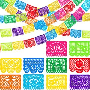 5 Packs Mexican Party Banners Decorations Festival Mexicano Large Plastic Papel Picado Banner Cino de Mayo Fiesta Party Decorations Hanging Banner Flags for Party Supplies, 10 Multi Colored Panels