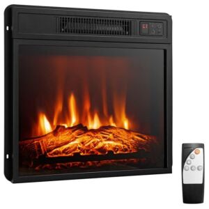 DORTALA 18 Inch Embedded Electric Fireplace w/Remote Control, Adjustable Temperature & Flame Brightness, Timer, Electric Fireplace for Living Room, Bedroom, Office, Black