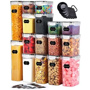Kootek Cereal Containers Storage Set, 16 Pcs Pantry Kitchen Organization and Storage Airtight Food Storage Container, Plastic Leakproof 25.2L with Pen, Chalkboard Labels, Measuring Spoon Set