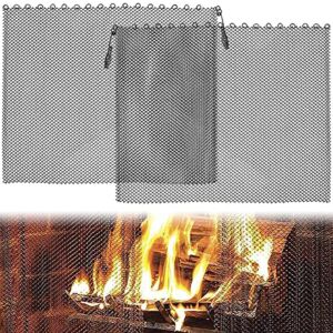 2 Packs Fireplace Mesh Screen Curtain, Scroll Design Spark Guard Chain with 2 Pulls, Sturdy Spark Guard Mesh Gate Metal Fire Screen Single Panel 24×18/24×20/24×22inch for Home Fireplace (24×20in)
