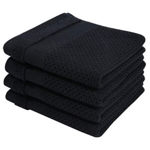Kitinjoy 100% Cotton Waffle Weave Kitchen Towels, 13 in x 28 in, Super Soft Absorbent Kitchen Dish Towels for Drying Dishes, Thick Kitchen Hand Towels, 4-Pack, Black