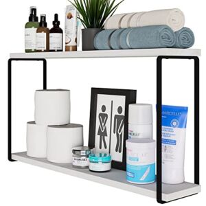 Wallniture Porto White Floating Shelves for Wall Storage, 24″ Bathroom Shelf Over Toilet 2 Tier Wood Wall Shelf