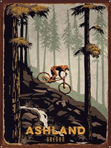 Ashland Oregon Rock Waterfall Downhill Mountain Biker Rustic Metal Art Print from Illustration by Illustrator Sassan Filsoof 17″ x 23″