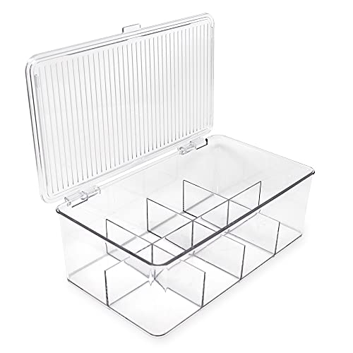 Isaac Jacobs Divided Clear Plastic Organizer (10.75” x 6.5” x 3.7”) w/ Hinged Lid, Stackable Storage Box for Tea Bags, Crafts, Office Supplies, Cosmetics, Jewelry, BPA-Free, Food Safe Pantry Container | The Storepaperoomates Retail Market - Fast Affordable Shopping