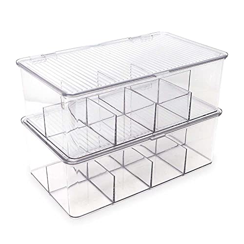Isaac Jacobs Divided Clear Plastic Organizer (10.75” x 6.5” x 3.7”) w/ Hinged Lid, Stackable Storage Box for Tea Bags, Crafts, Office Supplies, Cosmetics, Jewelry, BPA-Free, Food Safe Pantry Container | The Storepaperoomates Retail Market - Fast Affordable Shopping
