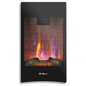 TURBRO in-Flames 28 Inch Vertical Wall Mounted Electric Fireplace – Realistic Wood Log, Adjustable Flame Effects, Thermostat, Timer, and Remote – Black, INF28-WU