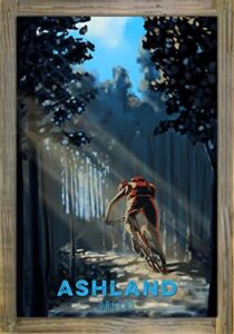 Ashland Oregon Cross Country Mountain Biker Metal Print on Reclaimed Barn Wood from Illustration by Illustrator Sassan Filsoof 11.5″ x 17.5″