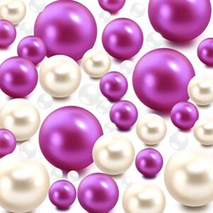200 Pieces Floating NO Hole Pearls and 10000 Pieces Transparent Water Gels,Floating Pearls for Vases,Pearl Decor,Pearl Decor for Home Weddings Table Party Decor,10/14/ 20mm (Creamy White,Purple)