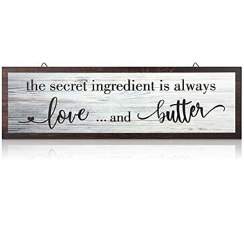 The Secret Ingredient Is Always Love and Butter Sign Funny Wood Kitchen Wall Sign Funny Farmhouse Kitchen Wall Decoration Rustic Kitchen Wall Decor, 15.7 x 4.7 Inch (Black Words on White Background) | The Storepaperoomates Retail Market - Fast Affordable Shopping
