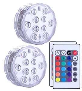 Qoolife Submersible LED Lights Remote Control Battery Powered, RGB Multi Color Changing Waterproof Light for Pool, Vase Base, Spa, Aquarium, Pond, Hot Tub, Decoration, Party, 2-Pack