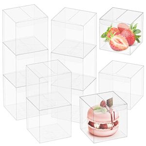 Oomcu 80 Pack Clear Plastic Favor Boxes,Transparent Macaron Cupcake Chocolate Candy Cookies Malt Balls Soap Gift Single Individual Packaging Boxes for Wedding Party Baby Shower Display(2″ x 2″ x 2″)