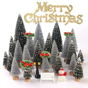 UNIPRIMEBBQ Mini Miniature Christmas Pine Tree Bottle Brush Trees Wooden Bases Tree for Your Village Desktop Xmas Holiday Party