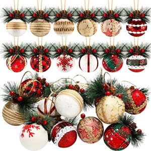 12 Pieces Christmas Ball Ornaments Christmas Plaid Ball Ornaments Burlap Christmas Ball Ornaments Foam Xmas Balls Xmas Tree Ball Ornaments for Christmas Tree Party Wedding Home Hanging Decoration