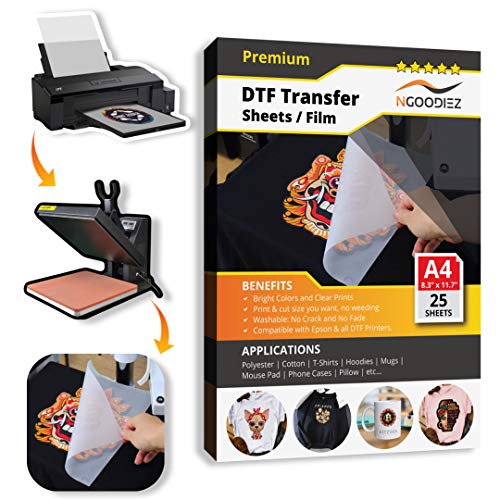 NGOODIEZ DTF Transfer Film Double-Sided Matte Clear DTF Transfer Paper PreTreat Sheets, PET Heat Transfer Paper Suited for All Modified Desktop DTF Printers – A4 (8.3″ x 11.7″), 25 DTF Film Sheets | The Storepaperoomates Retail Market - Fast Affordable Shopping