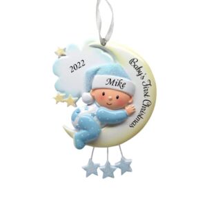 2022 Personalized Ornament Baby’s First Christmas Baby Boy on Moon Christmas Tree Ornament Artisanal Customized Decoration Baby Ornaments-Free Personalization