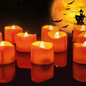 Homemory 24 Pack Orange Tea Light Candles, Battery Operated LED Tealights, Small Pumpkins Lights, Flameless Votives, Electric Fake Tea Candles Realistic for Halloween, Pumpkin Lanterns, Outdoors