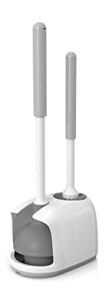 MIBIO Toilet Plunger and Brush, Bowl Brush and Plunger Combo with Holder for Bathroom Cleaning, 2-in-1 Heavy Duty Plunger Set with Powerful Pump & Unique Water Storage Design(White, 1 Set)