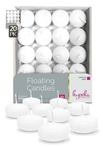 HYOOLA Premium White Floating Candles 1.75 Inch – 3 Hour – 20 Pack – European Made