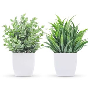Der Rose 2 Packs Small Fake Plants Mini Artificial Potted Plants for Table Desk Home Bathroom Office Decor