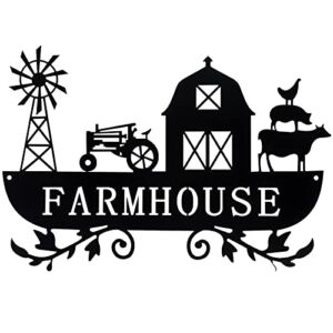 Metal Farmhouse Kitchen Decor Rustic Farm Sign Windmill Barn Tractor Animal Decor for Nursery Country Decor Christmas Gift for Father (Black)