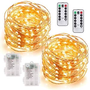 MUMUXI Battery Operated Christmas Lights [Set of 2], 33 Ft 100 Fairy Lights with Remote | LED Battery Operated Christmas Lights, 8 Modes, Timer | Waterproof Outdoor Indoor String Light, Warm White