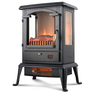 Selectric Electric Fireplace Heater with Remote,22.4″ Freestanding Portable Infrared Fireplace Heater Stove with 3-Sides Realistic Flame for Indoor Use, Overheating and Tip-Over Safety,1000W/1500W