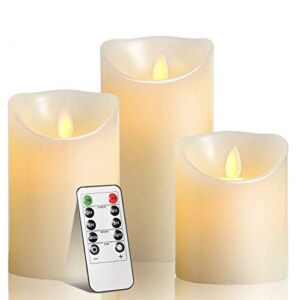 TEECOO Flameless Candles Battery Operated : Candles 4″5″6″H (3.15″D) Set of 3 Ivory Real Wax Pillar LED Candles with 10-Key Remote and Cycling 24 Hours Timer -（Beautiful Decoration for Party)
