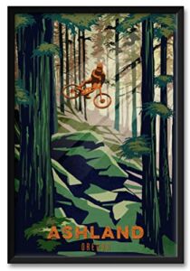 Ashland Oregon Mossy Rock Downhill Mountain Biker Professionally Framed Art Print from Illustration by Illustrator Sassan Filsoof Framed Art Size: 32″ x 47″