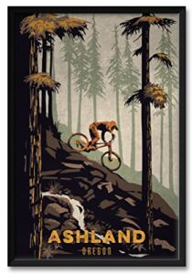 Ashland Oregon Rock Waterfall Downhill Mountain Biker Professionally Framed Art Print from Illustration by Illustrator Sassan Filsoof Framed Art Size: 32″ x 47″