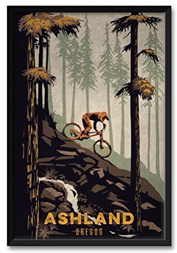 Ashland Oregon Rock Waterfall Downhill Mountain Biker Professionally Framed Art Print from Illustration by Illustrator Sassan Filsoof Framed Art Size: 32″ x 47″ | The Storepaperoomates Retail Market - Fast Affordable Shopping