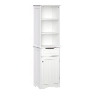 RiverRidge, White Ashland Bathroom Freestanding Storage Cabinet with Three Open Shelves and Drawer