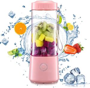 Portable Blender, Personal Size Blender for Smoothies and Shakes Mini Juicer Cup, USB Rechargeable Mini Fruit Juice Mixer(pink)