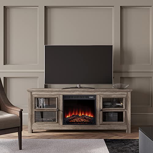 BELLEZE Modern 58 Inch Farmhouse TV Stand with 18 Inch Electric Fireplace & Media Entertainment Center Console Table for TV up to 65 Inch with Open Storage Shelves & Cabinets – Kenton (Ashland Pine) | The Storepaperoomates Retail Market - Fast Affordable Shopping