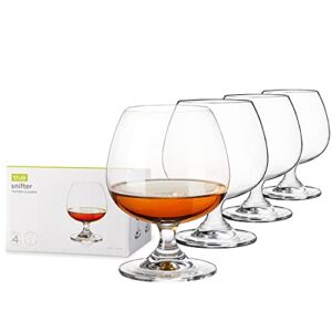 True Snifter Glasses Brandy Bowls, Cognac Balloon Glass for Bourbon, Whiskey, Whisky, Scotch, 14 Ounce, Crystal, Set of 4