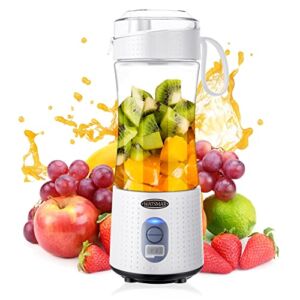 Portable Blender USB Rechargeable, WATSMAR Personal Size Blender for Shakes and Smoothies, 13 Oz Mini Blender with Powerful Motor, Six Blades & 50 Recipes for Home, Travel, Office (White)