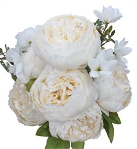 Duovlo Artificial Peony Silk Flowers Fake Flowers Vintage Wedding Home Decoration,Pack of 1 (Spring Milk White)