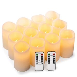 Enpornk Set of 12 (D:3″ x H:4″) Flameless Candles Battery Operated LED Pillar Real Wax Electric Candles with Remote Control Cycling 24 Hours Timer