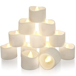 Homemory Tea Lights with Timer, Built-in 6 Hours Timer, Flameless Candles with Timer, Flickering Tea Lights Candles Battery Operated, Pack of 12, Dia 1-2/5‘’ x H 1-1/4” (no Remote)