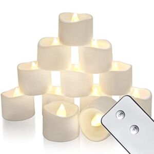 Homemory Remote Control Tea Lights, Flickering Realistic Tea Lights Battery Operated with Remote, for Home Decor and Seasonal Celebration, Pack of 12, Warm White Light, Dia 1-2/5”, H 1-1/4”