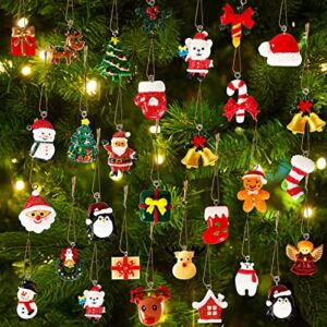 Garma 36PCS Mini Resin Christmas Ornaments Tiny Christmas Tree Decorations Set Comes with String Small Christmas Hanging Ornament for Christmas Tree Decorations
