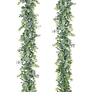 Lvydec 2 Pack Artificial Eucalyptus Garland, Fake Eucalyptus Greenery Garland Wedding Backdrop Arch Wall Decor, 5.5 Feet/Strand Fake Hanging Plant for Table Festival Party Decoration