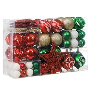 XmasExp 103-Pack Christmas Ball Ornaments Assorted Shatterproof Christmas Ball Set with Reusable Hand-held Gift Package for Xmas Tree Decoration (Green-Gold)
