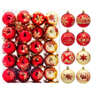 Joiedomi 40 Pcs 2.36” Christmas Ball Ornaments with Glitter Print, Shatterproof Hanging Ball Ornaments for Christmas Tree, Holiday Indoor Party Decoration, Xmas Tree Ornaments (Red and Gold)