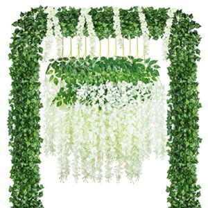 GPARK 24Pack/Each 82″ Artificial Ivy Garland Fake Leaf Plants Vine with 12Pack 45″ Artificial Wisteria for Wedding Party Home Garden Kitchen Office Outdoor Greenery Wall Décor